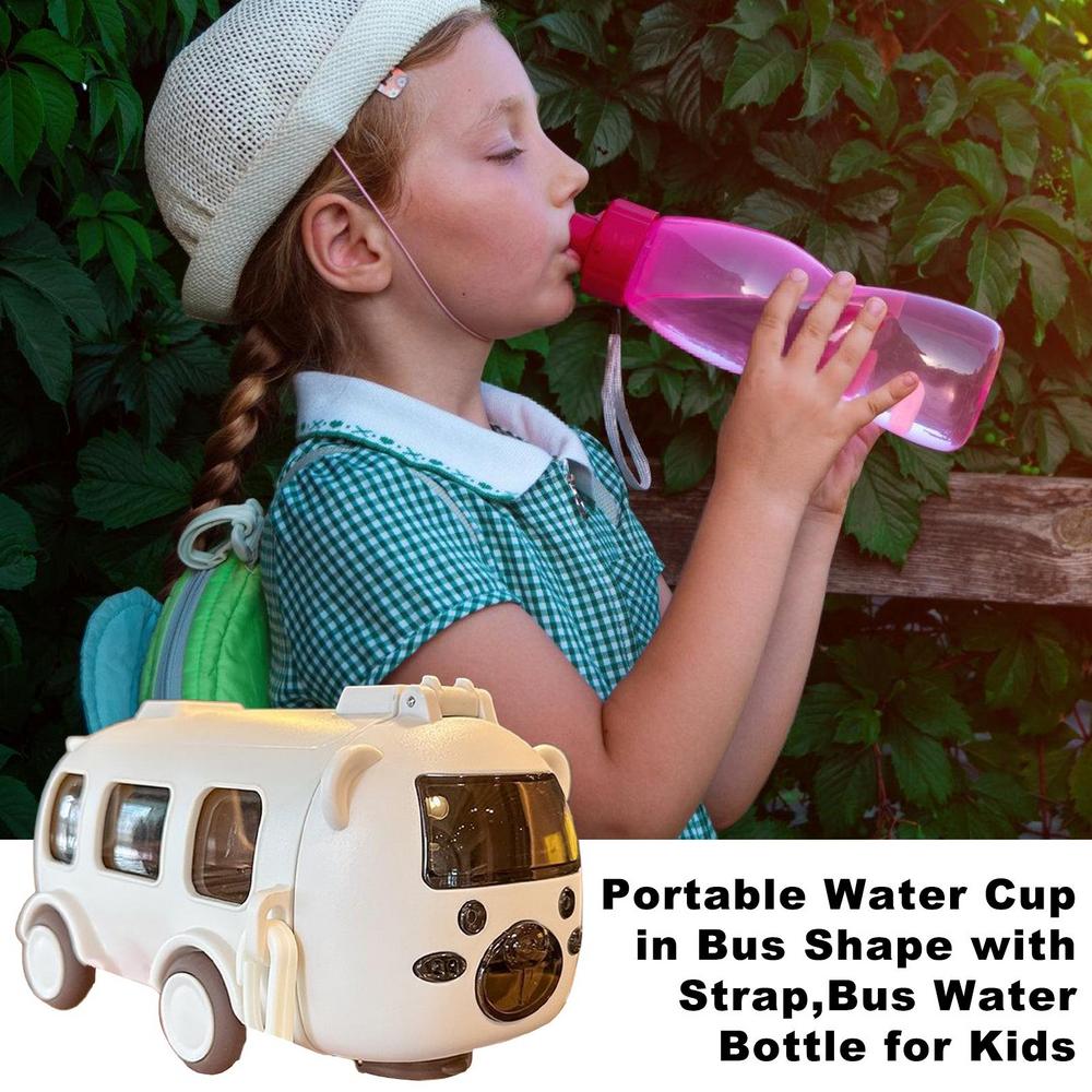 Bus Shape Water Bottle with Handle for Kids Toddler School Sports Camping