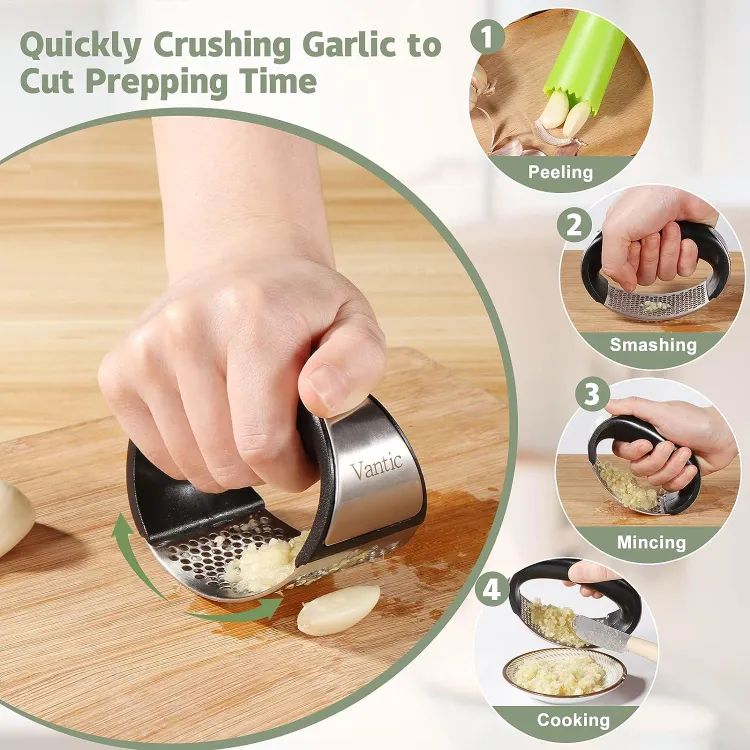 Garlic Press, Manual Garlic Press Rocker with Handle, Stainless Steel Garlic Crusher Masher, Ginger Garlic Chopper Kitchen Gadget Tool Garlic Cutter, Hand Press Tool for Garlic Paste