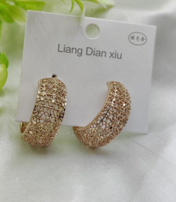 Imported Elegant Glitter Hoop Earrings – Statement Style Earrings – Luxurious Gold Finish | Best Quality Artificial Earrings For Girls & Women